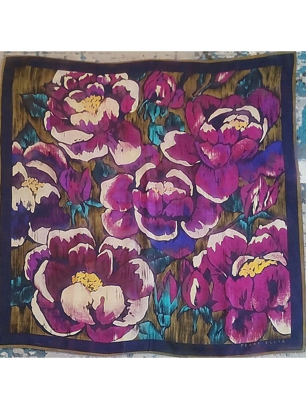 Perry Ellis #2 Floral Scarf in Purple and Cream